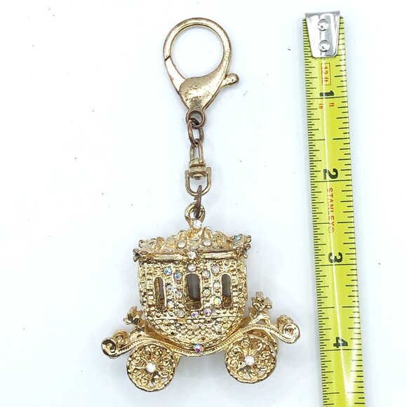 Sparkly rhinestone gold tone stage coach keychain purse charm - Picture 7 of 11